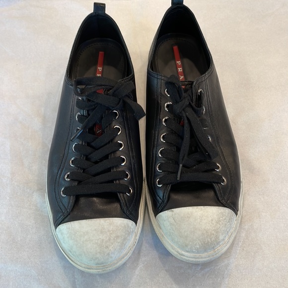 Prada black with white trim sneakers - Picture 3 of 6